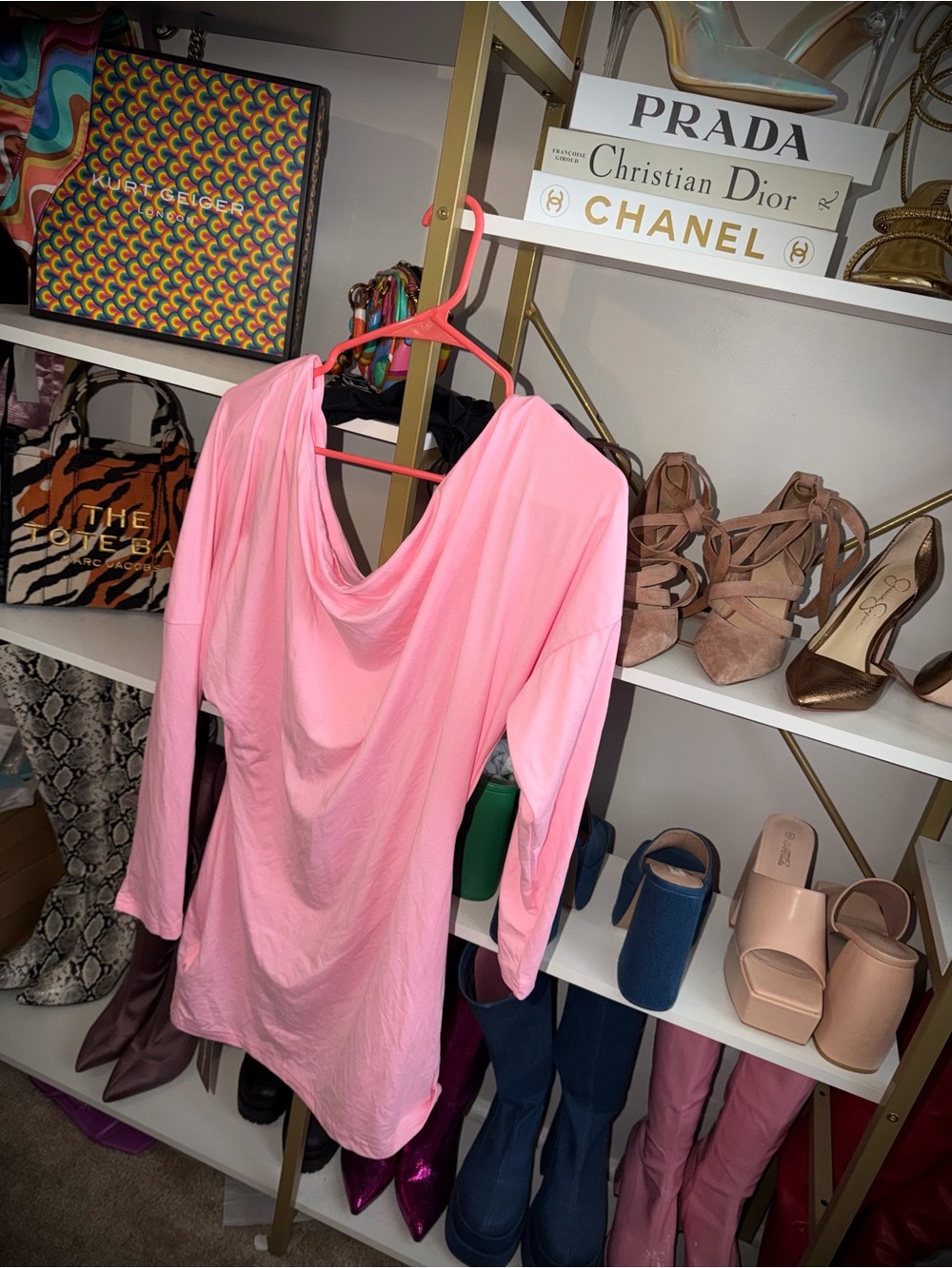 Missguided Pink Draped Neck Long Sleeve Mini Dress Size Large